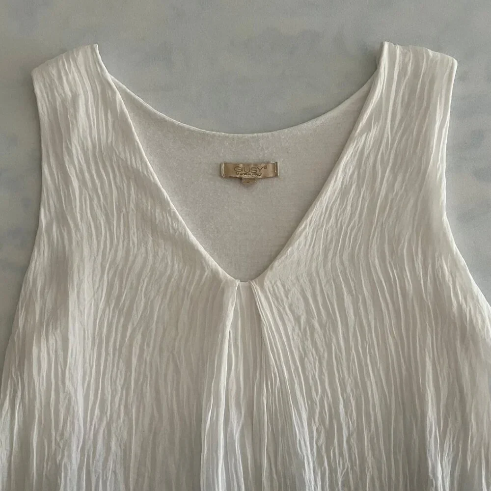 Giusy Silk Pleated V-Neck Ombre Sleeveless Tunic Blouse - Picture 3 of 8